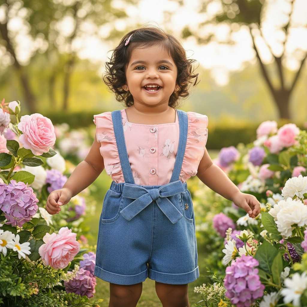 Pink & Blue Baby Girls Stylish Dress