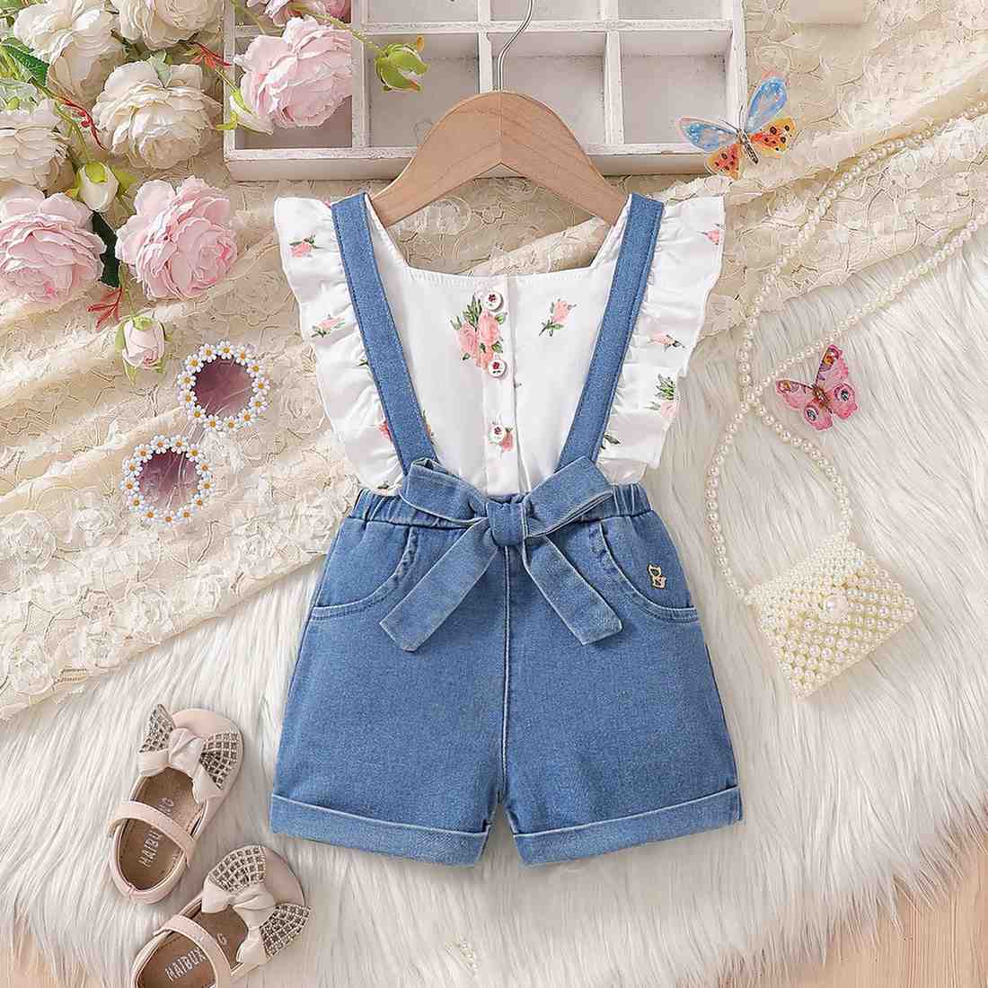 White & Blue Baby Girls Stylish Dress