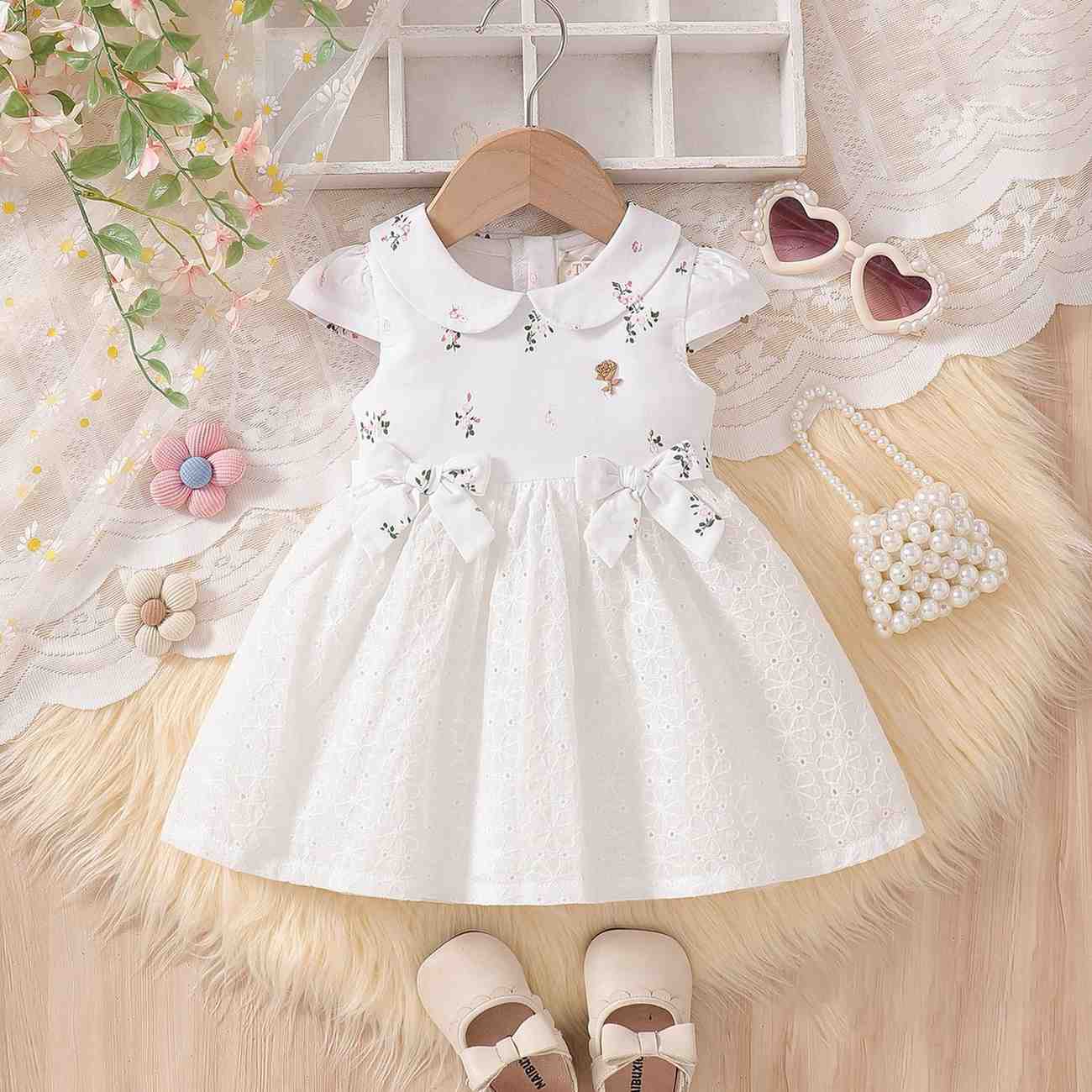 White Color Cotton Traditional Baby Frock