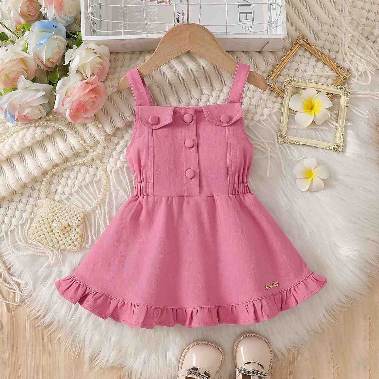 Onion Pink Color cotton Sleeveless Baby Frock