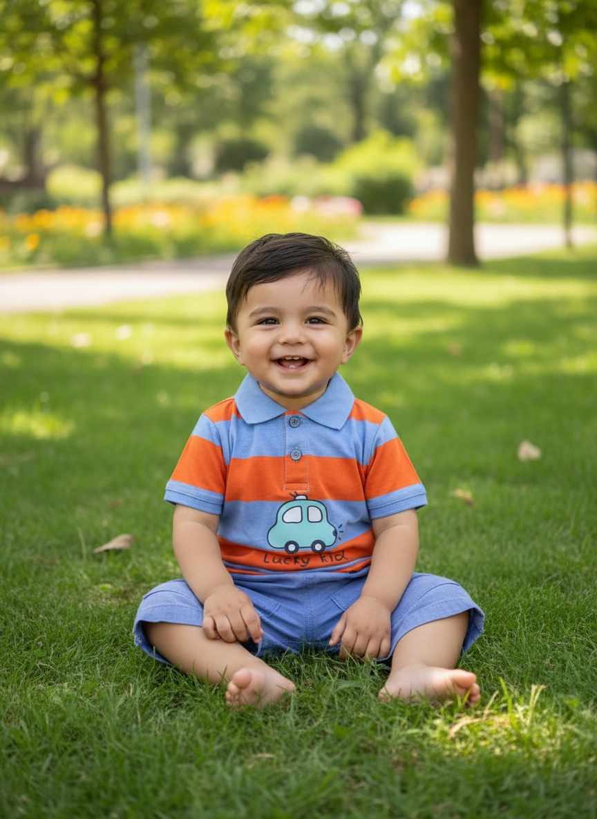 Orange Big Stripe Polo T-shirt for Boy