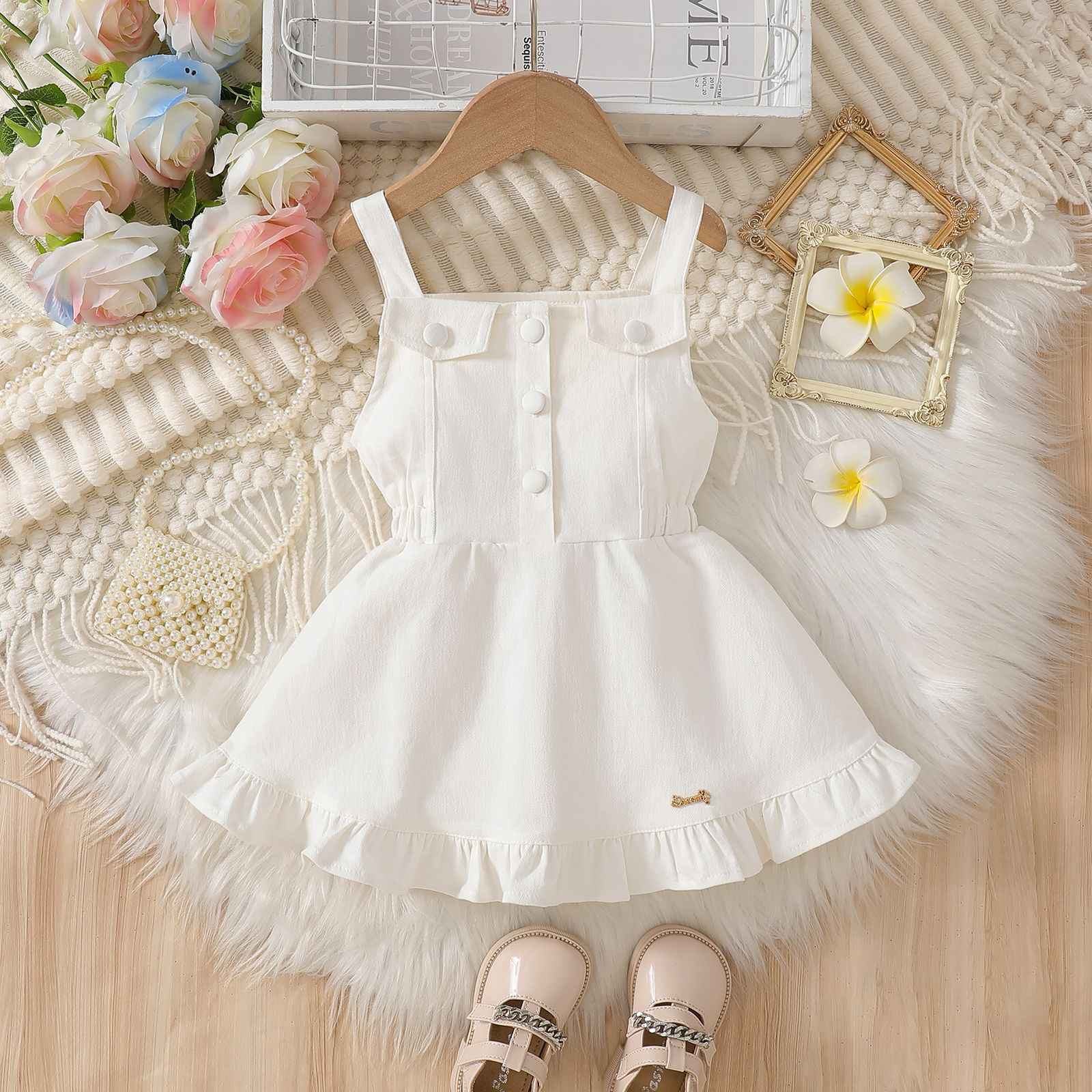 White Color Sleeveless Baby Frock