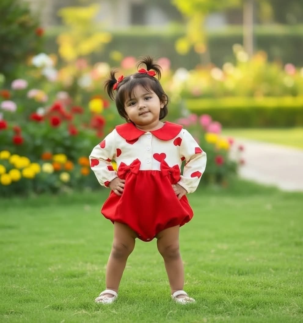 Red Love Print  white Rumper