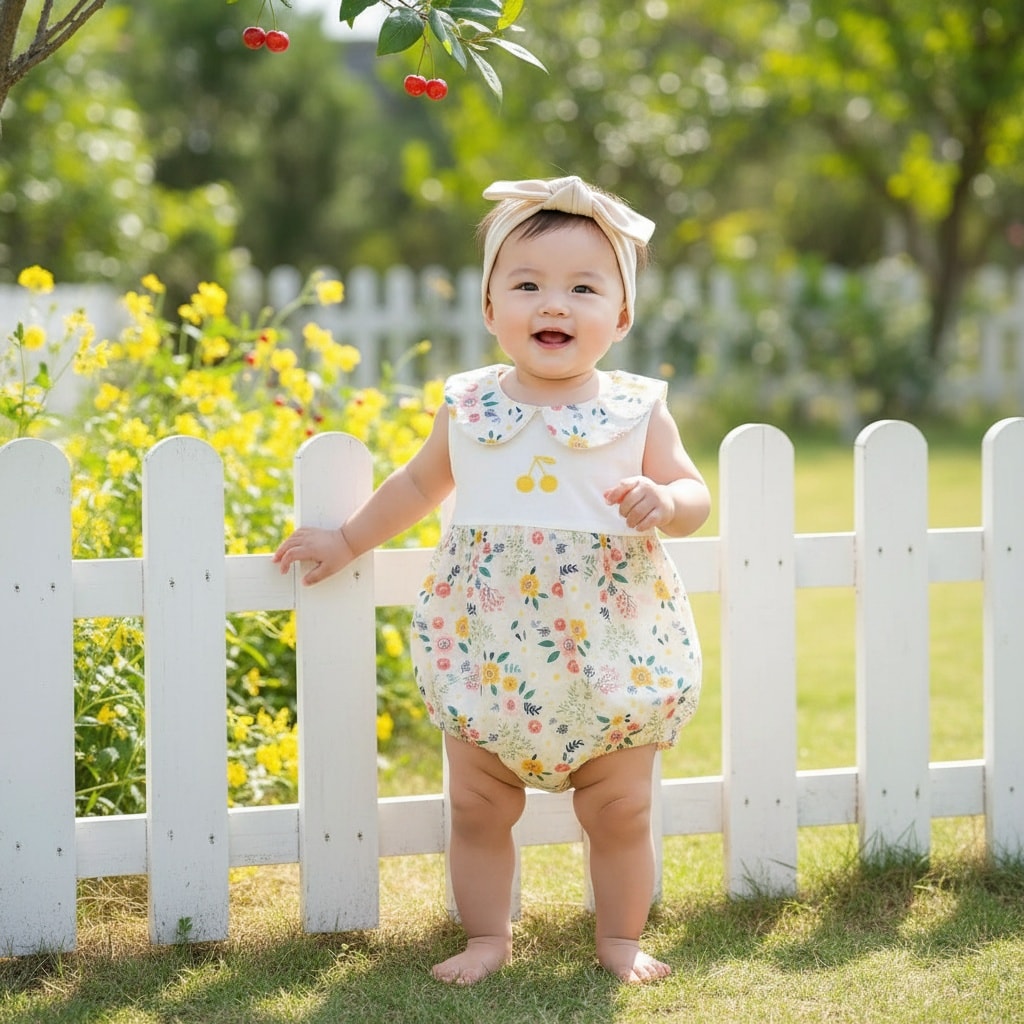 Nude Cherry print Cotton Girls Frock