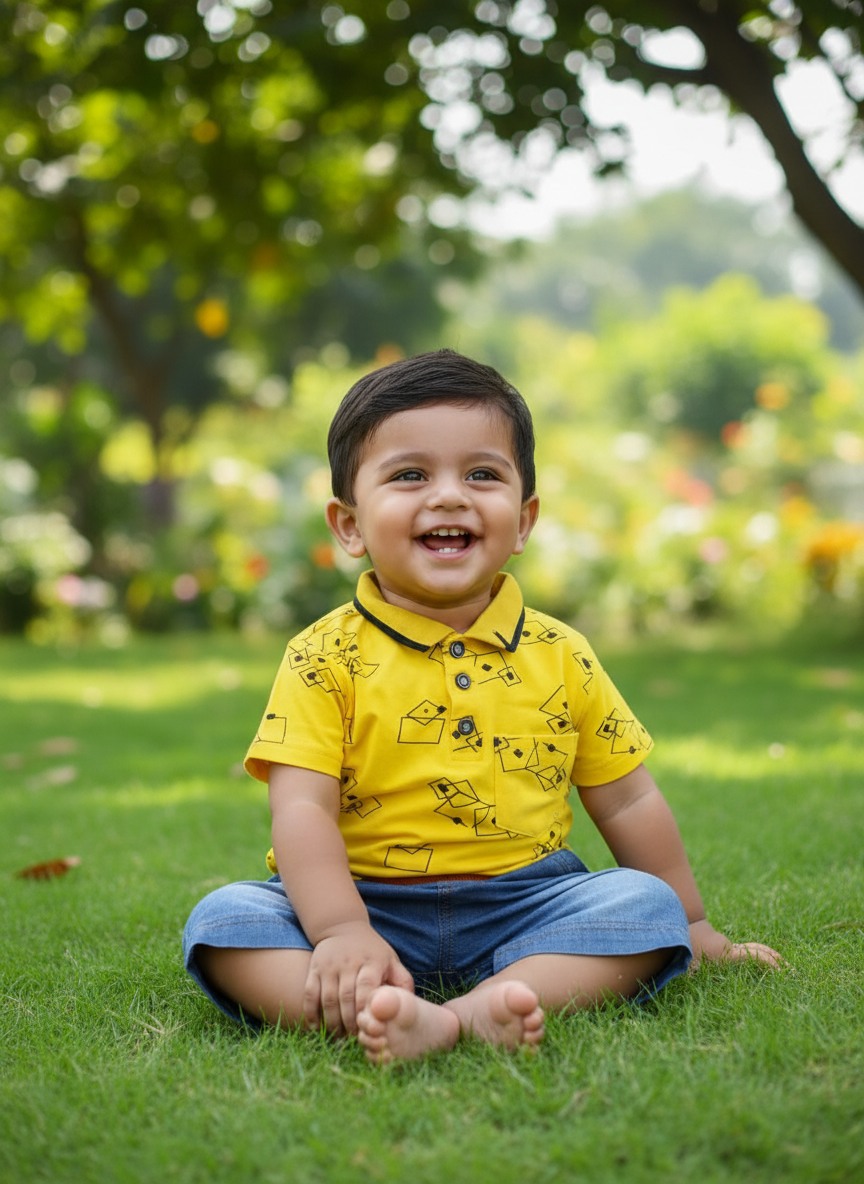 Yellow Cotton polo T-shirt & pant set 