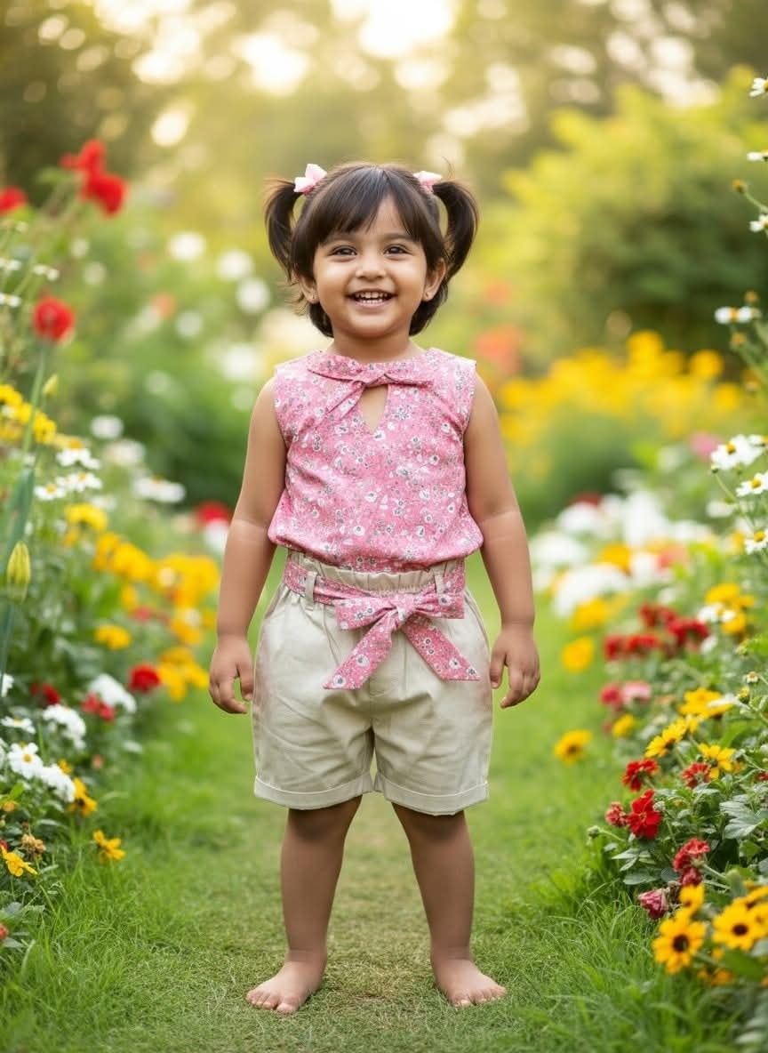 Pink Color Cotton Girls Tops & Pant Set