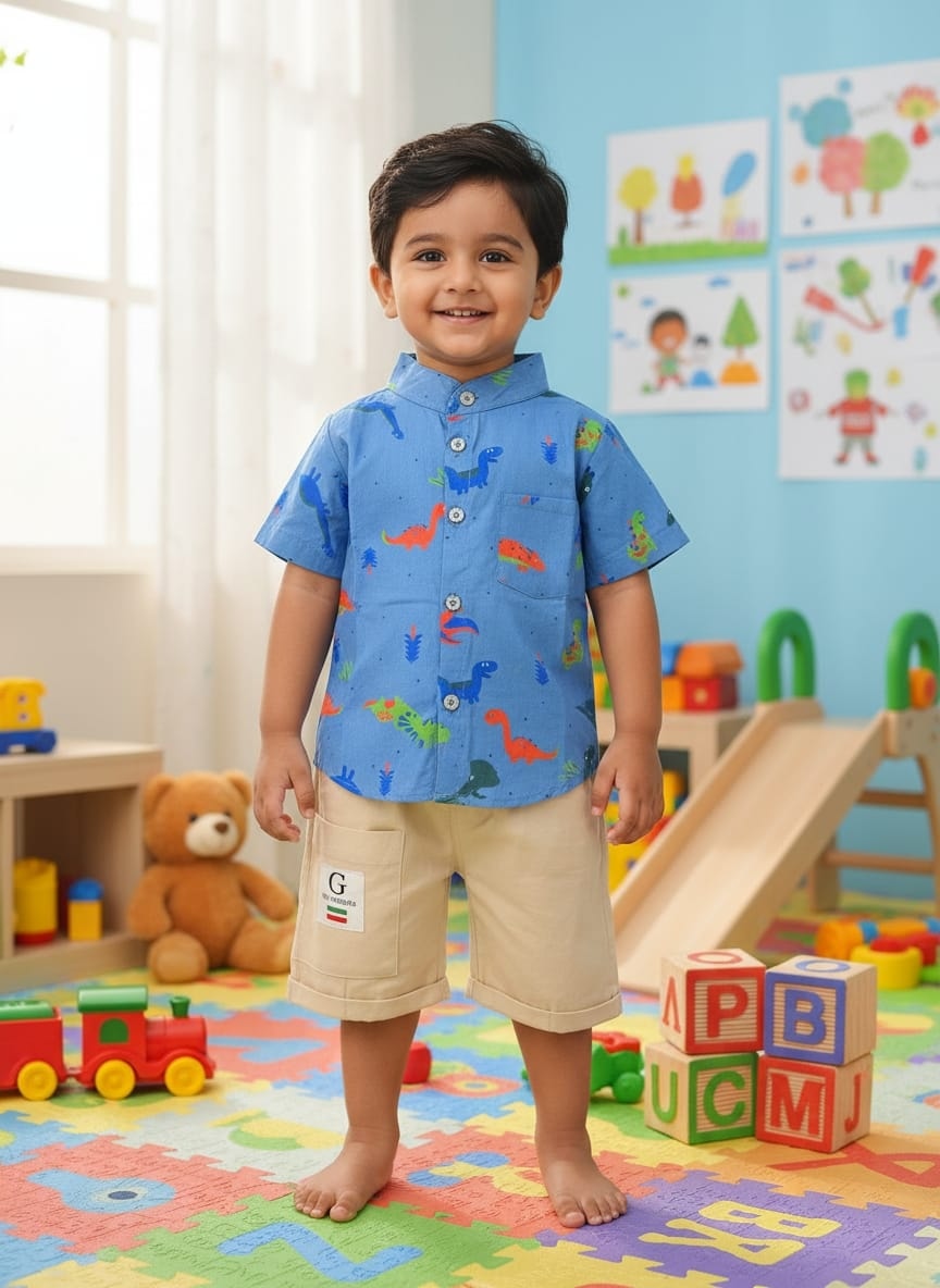 Animal print blue cotton shirt with pant