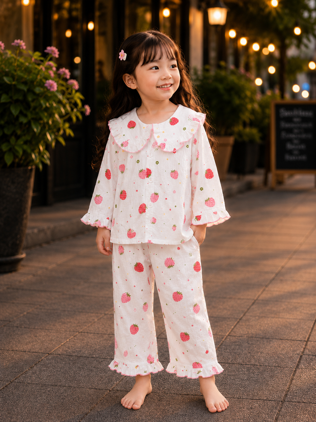 Strawberry Print Cotton Night Suit