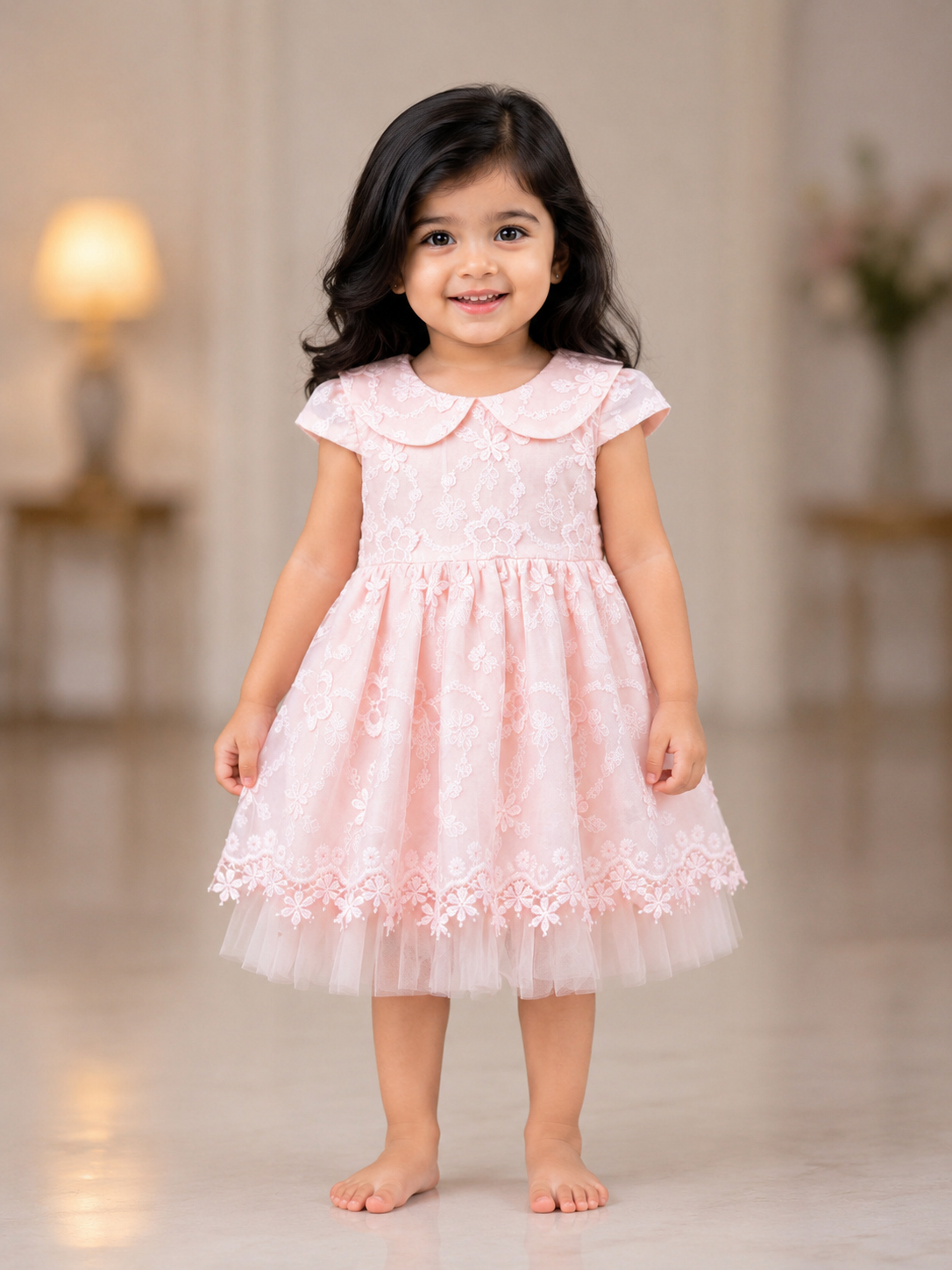 Girls baby pink Embroidered Party Dress